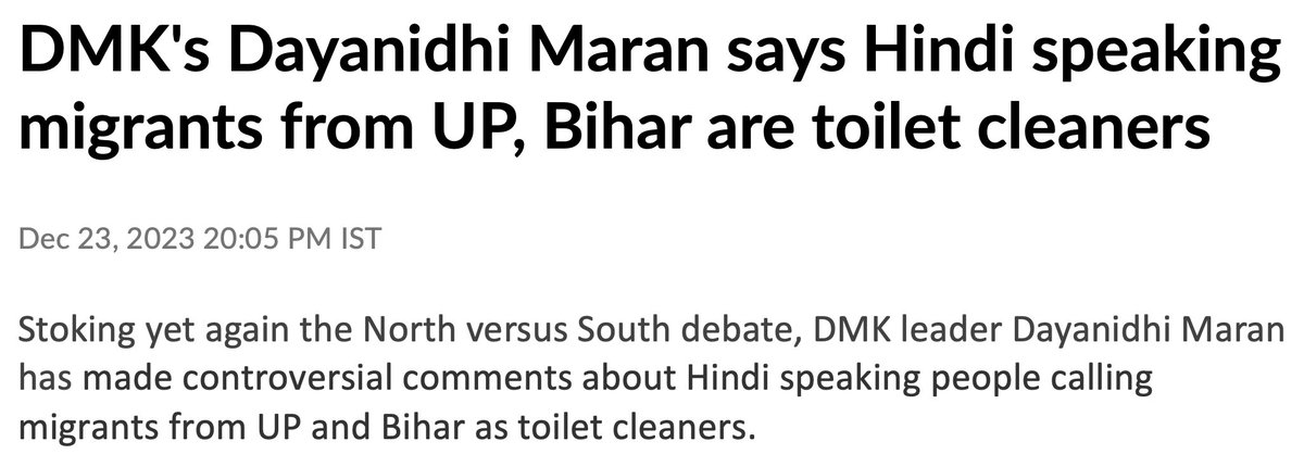 ARanganathan72's tweet photo. First they called them illiterate, then idiots, then belonging to gau mutra states, and now this. What next - will the DMK call for the eradication of the Hindi-speaking people?

Shameful silence of the Supreme court is only encouraging such hate and sickening parochialism. https://t.co/HUMVk8NqG5