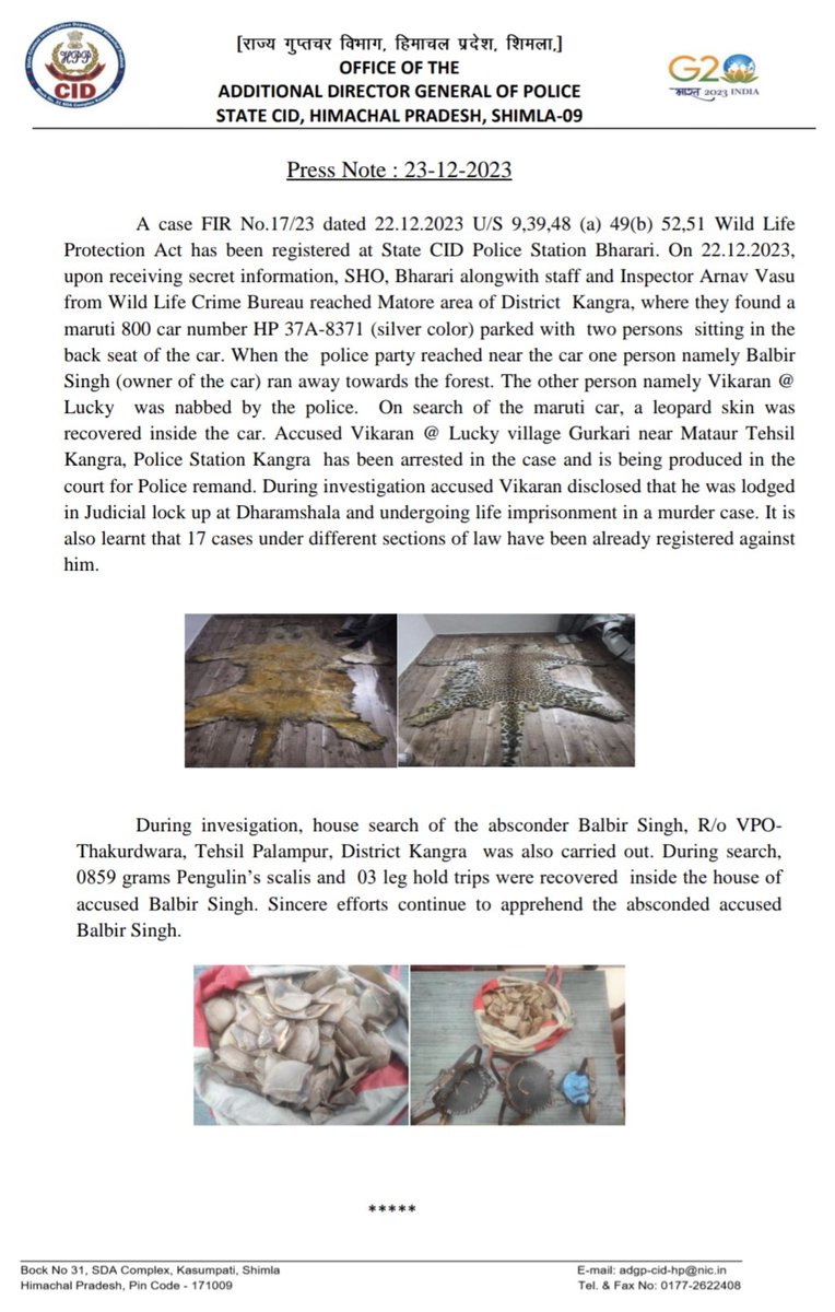himachalpolice's tweet photo. #PressNote #WildLife #StateCID #Himachal #HPPolice https://t.co/sCPIxrHBLs