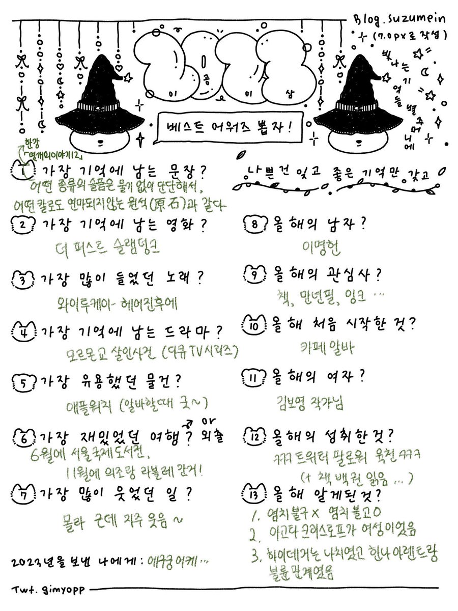 나도 해봤다 안녕 2023!
2022년에 쓴 것도 찾아옴
근데 난 의조가 정말 좋은가봐 (〃⌒▽⌒〃)ゝ