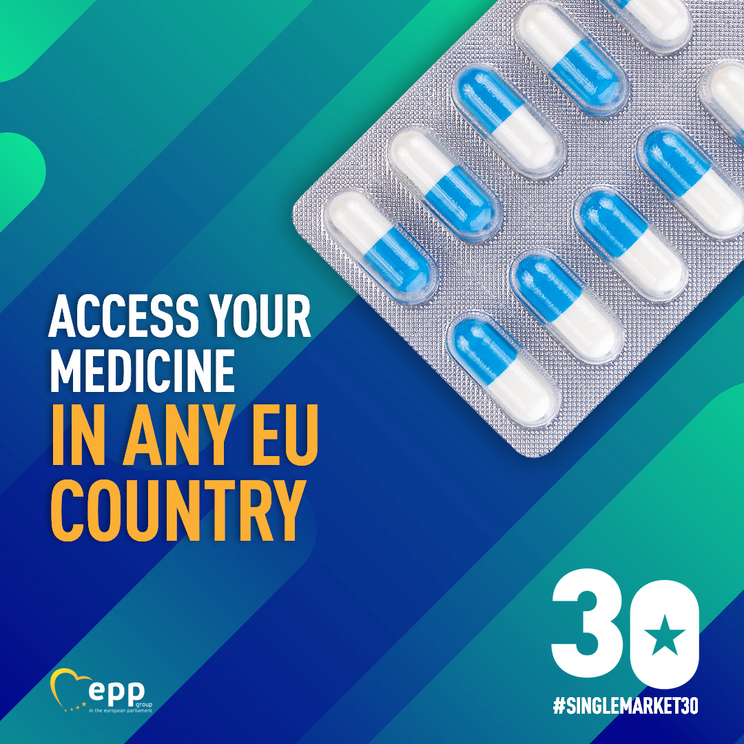 EPPGroup's tweet image. 🚀It’s 30 years of the EU Single Market!

Do you take medication and have a regular prescription? Did you know a cross-border prescription allows you to access your own prescription in any EU country?

Yet another #SingleMarket30 achievement that makes life easier for Europeans.