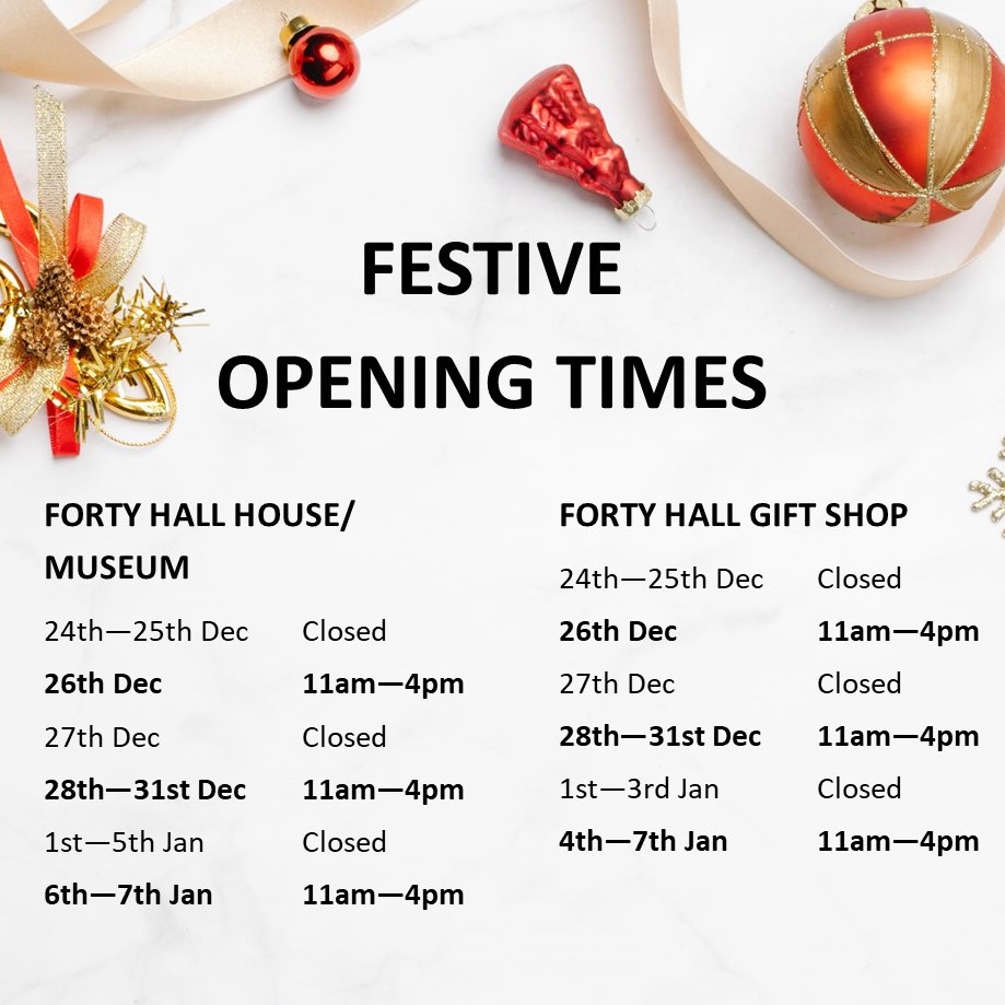 Don't forget - #FortyHall Museum, Gift Shop &amp; grounds are open on #BoxingDay. So if you want to relax after the #Christmas festivities come along &amp; give us a visit!
Tickets can be booked in advance online, or you can pay on the door (card payments only) - ow.ly/5m7w50QlFGf
