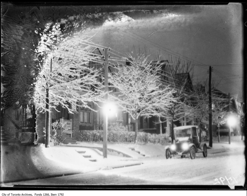 Dec. 23, 1923: 100 years ago tonight, just in time for a white Christmas in Toronto. (City Archives photo, h/t Joanne Doucette on Facebook).