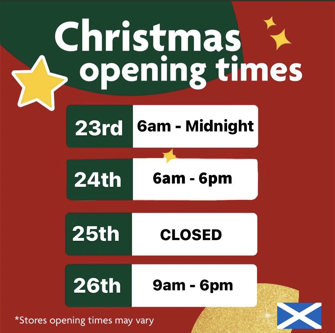 Christmas opening times for our Scottish stores 🎄