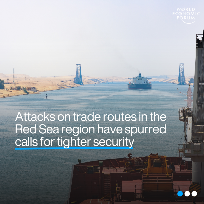 wef's tweet photo. Will a regional #conflict re-tangle global supply chains?

Attacks on #trade routes in the Red Sea have raised concerns about commercial supply chains. An expert explains why local conflicts are having an increasingly global impact.

https://t.co/TpAkBN4ykZ