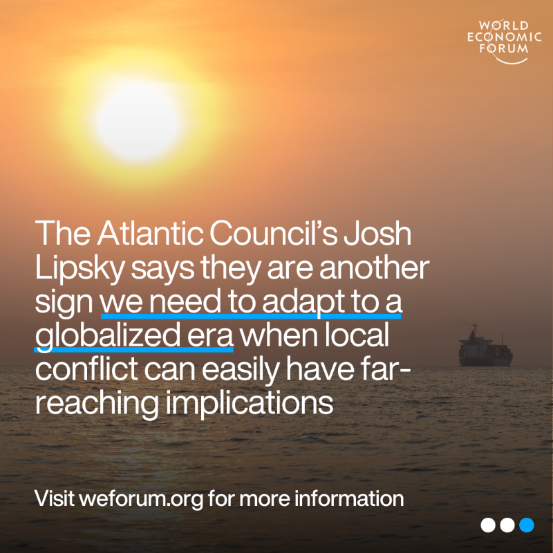 wef's tweet photo. Will a regional #conflict re-tangle global supply chains?

Attacks on #trade routes in the Red Sea have raised concerns about commercial supply chains. An expert explains why local conflicts are having an increasingly global impact.

https://t.co/TpAkBN4ykZ