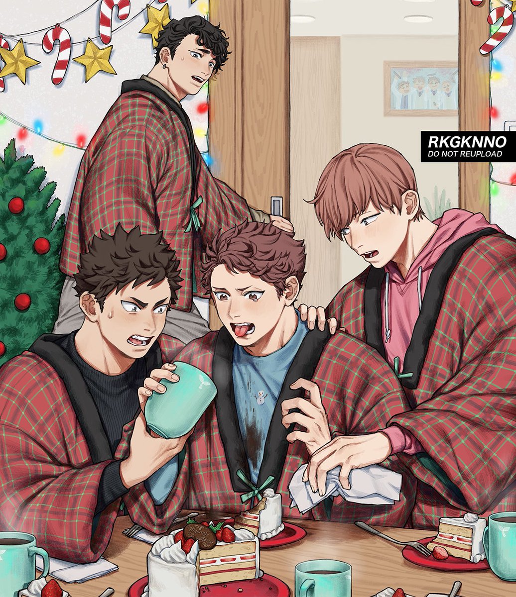 Christmas eve hangout with the seijoh 4 🤭💖 oikawa burned his tongue on the hot hot choco but it's ok the boys got his back! #haikyuu