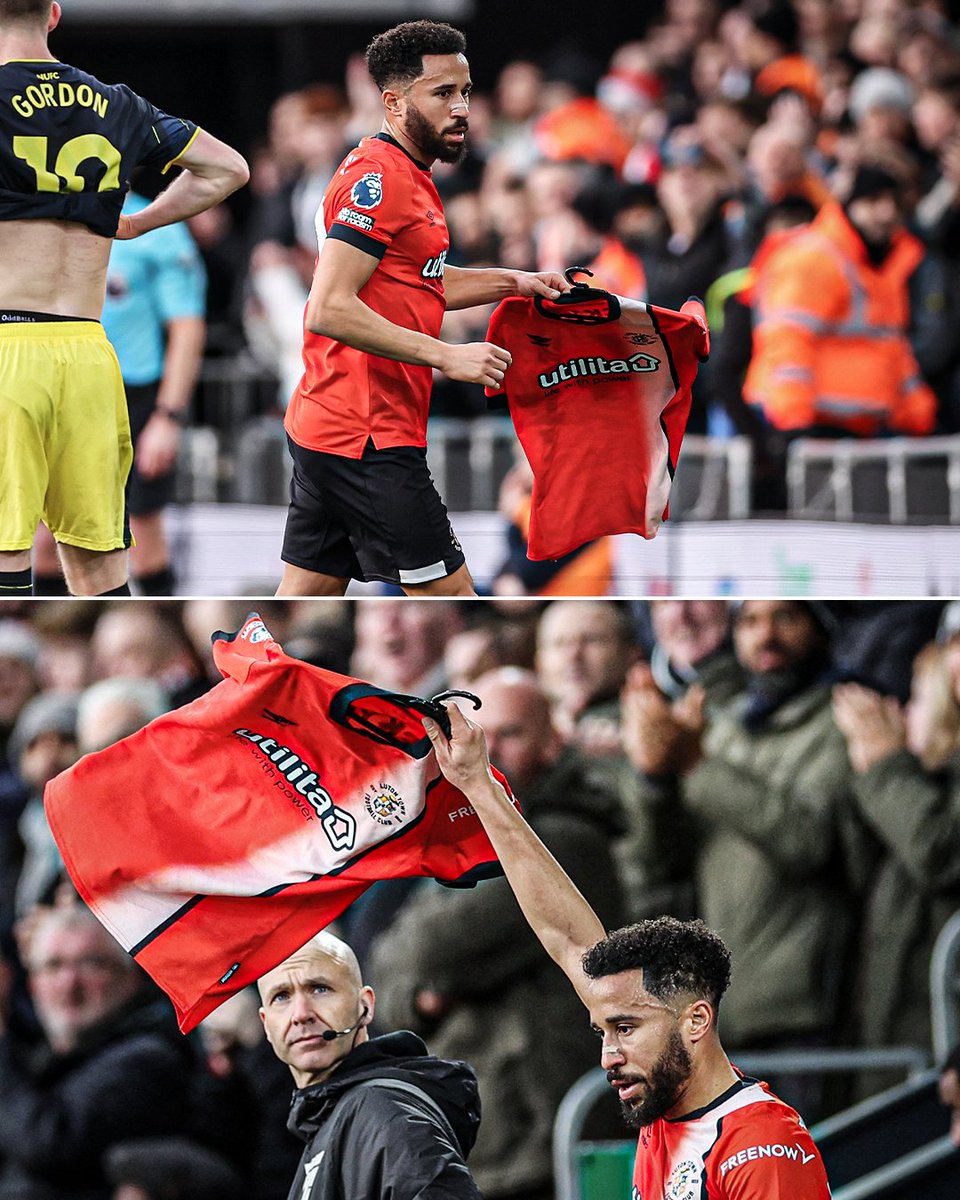 After scoring, Andros Townsend held up the jersey of Luton Town captain, Tom Lockyer, who suffered cardiac arrest last game. Beautiful gesture 👏