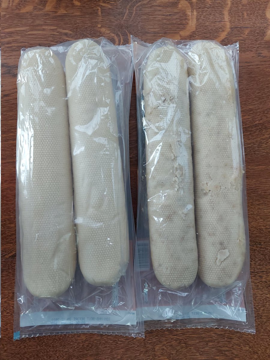 CecilyGraceM's tweet photo. @Tesco Hi Tesco, I bought these baguettes on Monday 18th December. They have a best before date of 29th December, yet one packet is covered in mould! 

Now I have to feed my family a yule log for dinner. Disgraceful. Please help. 🎄 https://t.co/VqGWrikLhV