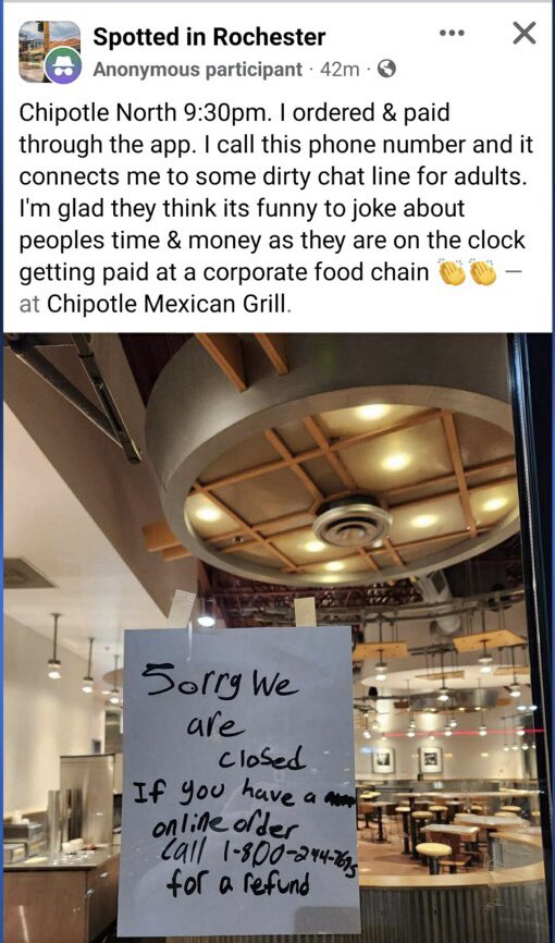 Just when you think the Chipotle spots in #rochmn couldn’t get any worse… 😂😂😂