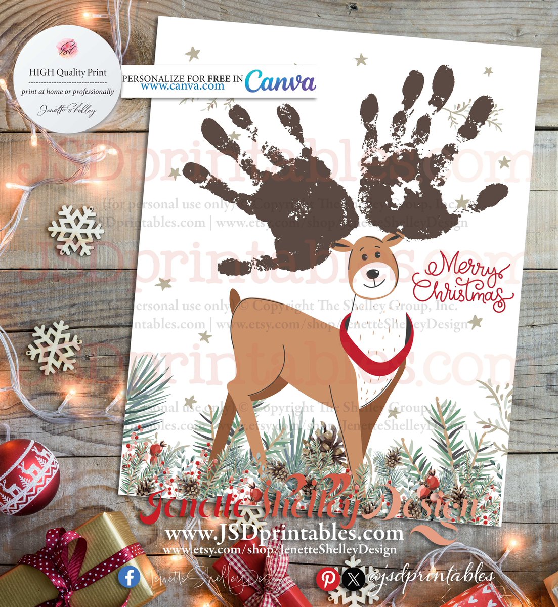 Instant Joy! It's almost tree time! That means it's time for downloadable gifts. Merry Christmas Reindeer Handprint Keepsake etsy.me/3v4Wfl2 via @Etsy @jsdprintables #shopsmall #digitalprints #handprints #craftsforkids #lastminutegifts #lastminute