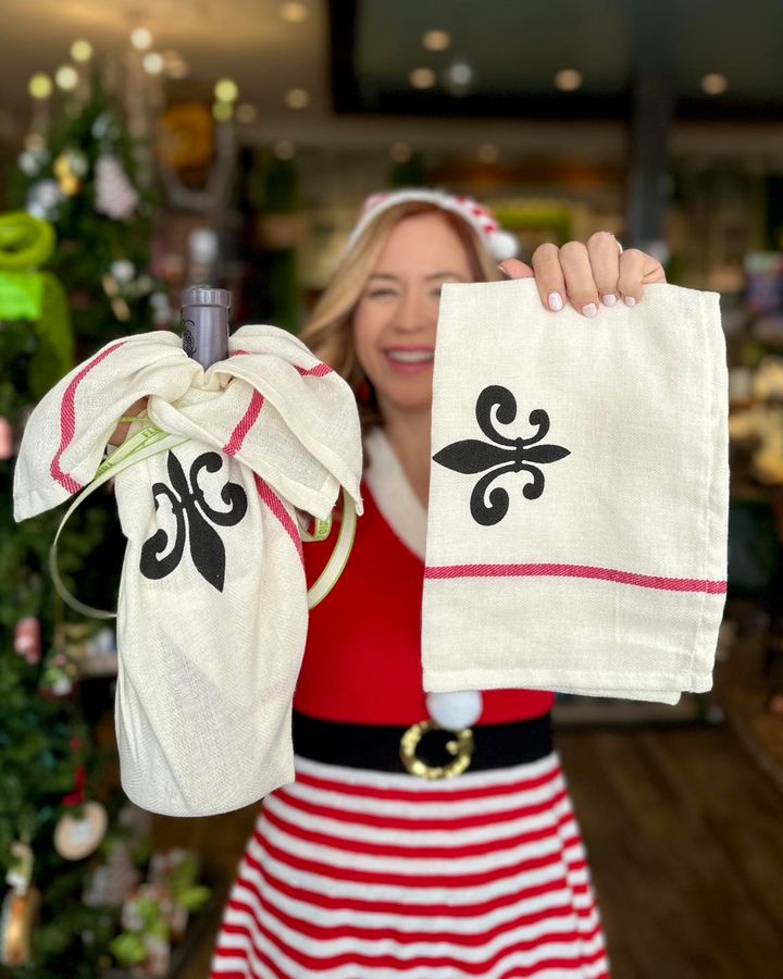 Kick your gifting game up a notch with this Fleurty hack! 🎁 Try wrapping your spirits in one of our $5 hand-stamped towels instead of a bag this year. It's eco-friendly, and they'll get a bonus gift! ✨🎄 fleurtygirl.net/search/hand+st… #fleurtygirl