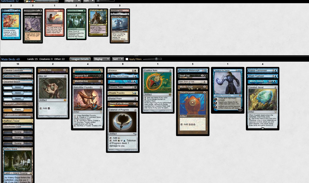 FarmerbuiltDif's tweet photo. Got another 3-0 with a sweet thopter foundry/ retrofitter foundry deck. I built the deck around balance and never really got to use it. https://t.co/ddN1hytLWB