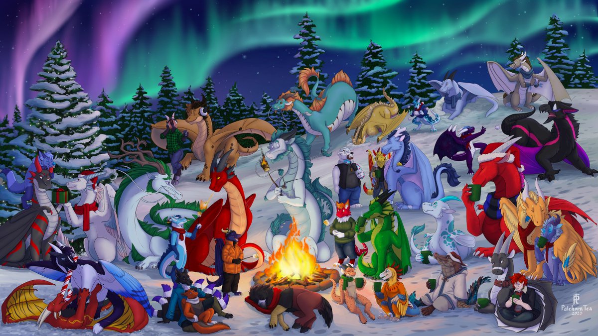 Another year, another Dragon Holiday Party! I loved doing this giant piece again this year, espeically happy withe the background :D