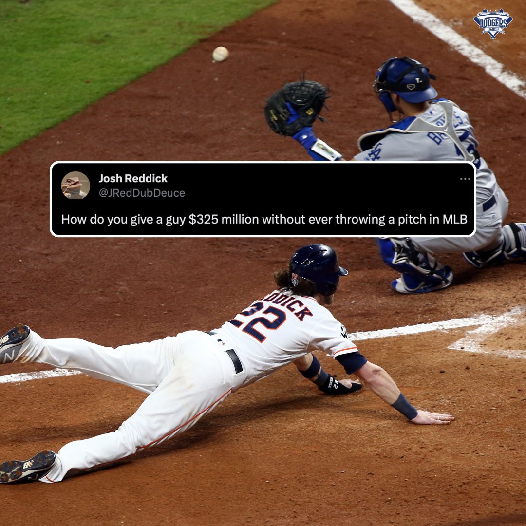 DodgersNation's tweet photo. What are your thoughts on Josh Reddick’s take regarding the Dodgers signing Yoshinobu Yamamoto to a $325 million contract? https://t.co/1HJtywegwH