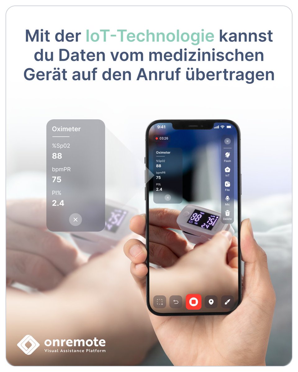 onremoteAG's tweet photo. Mit der IoT-Technologie kannst du Daten vom medizinischen Gerät auf den Anruf übertragen 

#onremote #iot #technology #visualsupport #fernunterstützung #digitalisierung https://t.co/JA61Ip8cmu