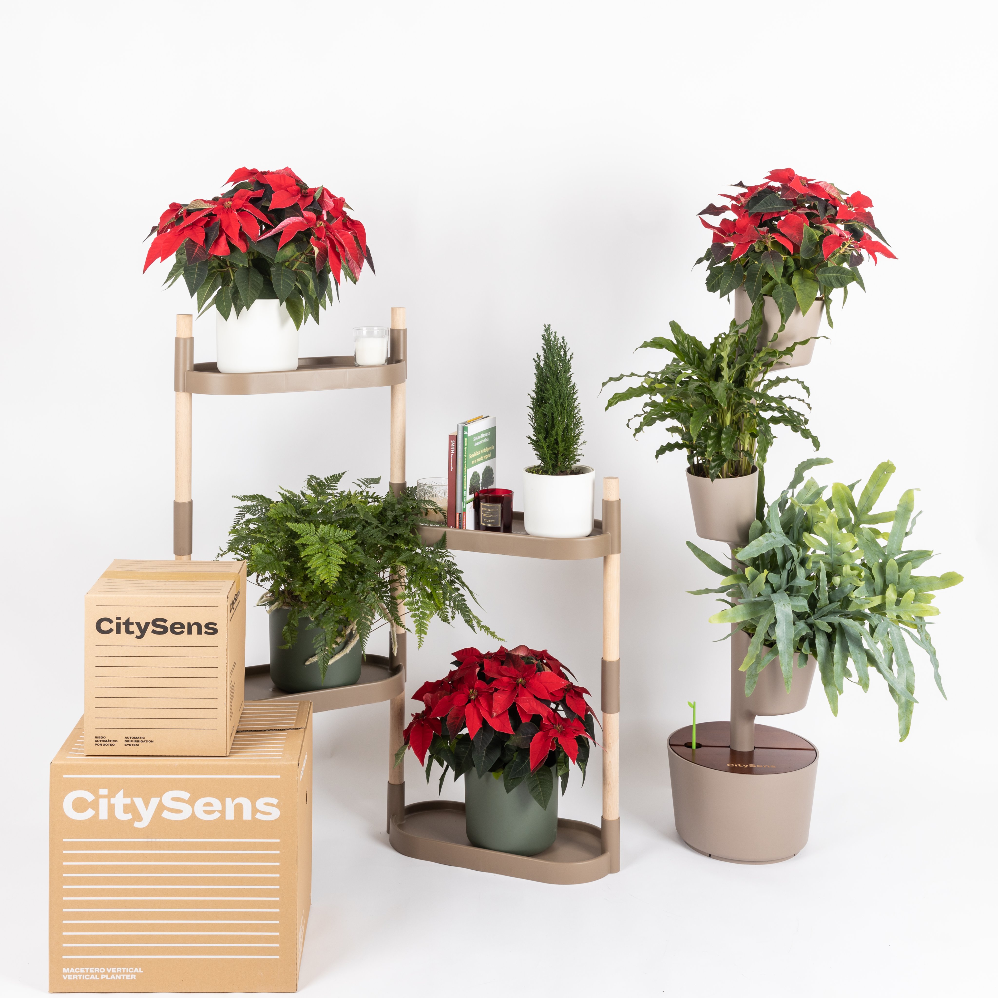 CitySens - Estantería para plantas con riego automático para 12 plantas;  color blanco; 6 bandejas