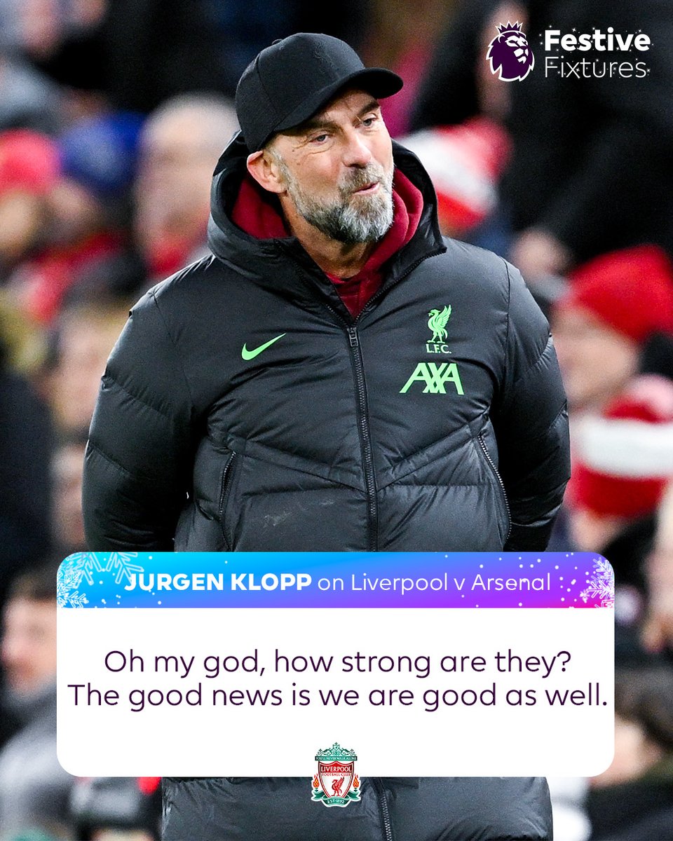 premierleague's tweet photo. How about that for an assessment from the @LFC boss? 😅

#LIVARS | #FestiveFixtures https://t.co/hd1dwxgU7q