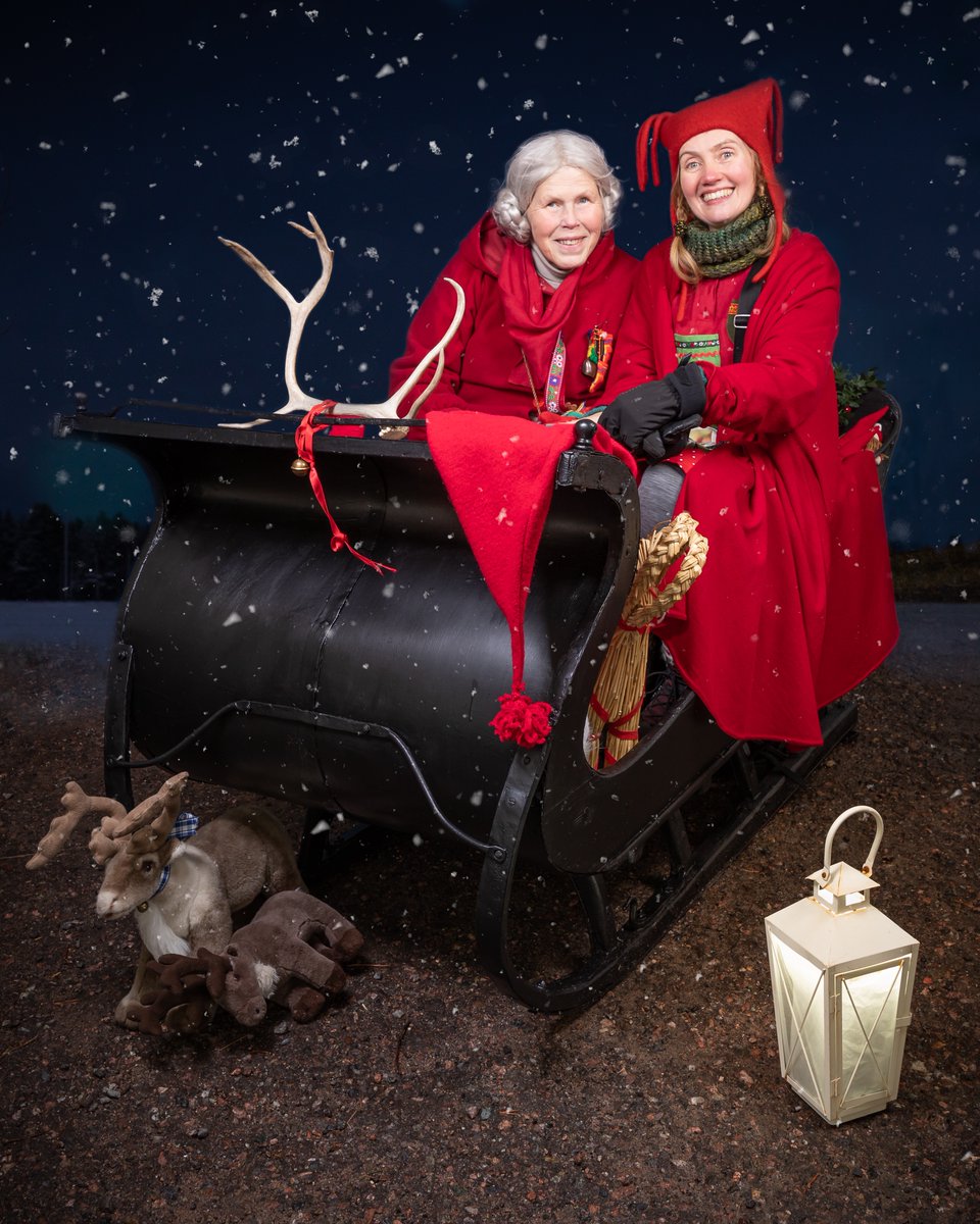 mrssantaclausfi's tweet photo. Every one needs a friend! People are all the same, old or young. This is a selfie by my beautiful Elf photographer, Finnish-Dutch Ester Van Dam. We are sitting on a sleigh my other friend let renovated for us in Hailuoto Island October 2023. https://t.co/ejPzdju1jz