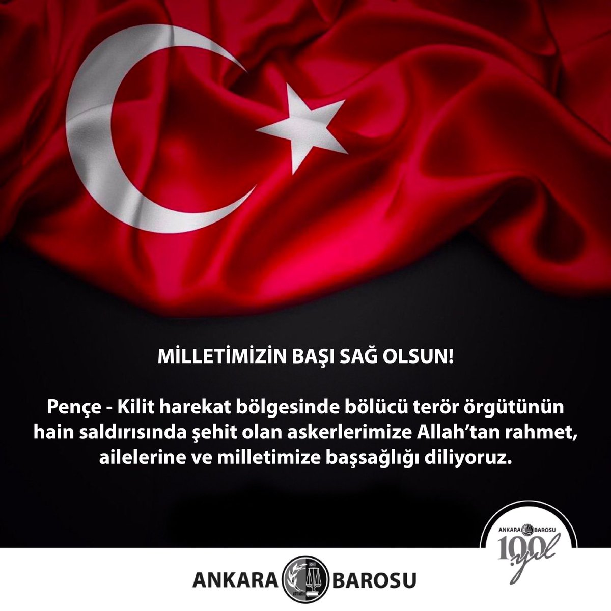 MİLLETİMİZİN BAŞI SAĞ OLSUN!

Pençe - Kilit harekat bölgesinde bölücü terör örgütünün hain saldırısında şehit olan askerlerimize Allah'tan rahmet, ailelerine ve milletimize başsağlığı diliyoruz.