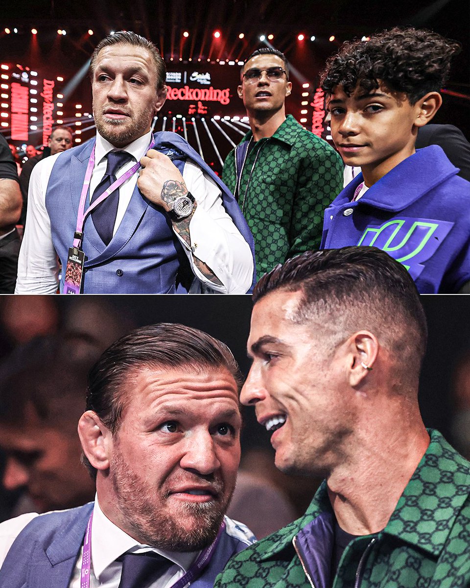 Cristiano Ronaldo sitting with Conor McGregor at the 'Day of Reckoning' boxing event 🐐🐐