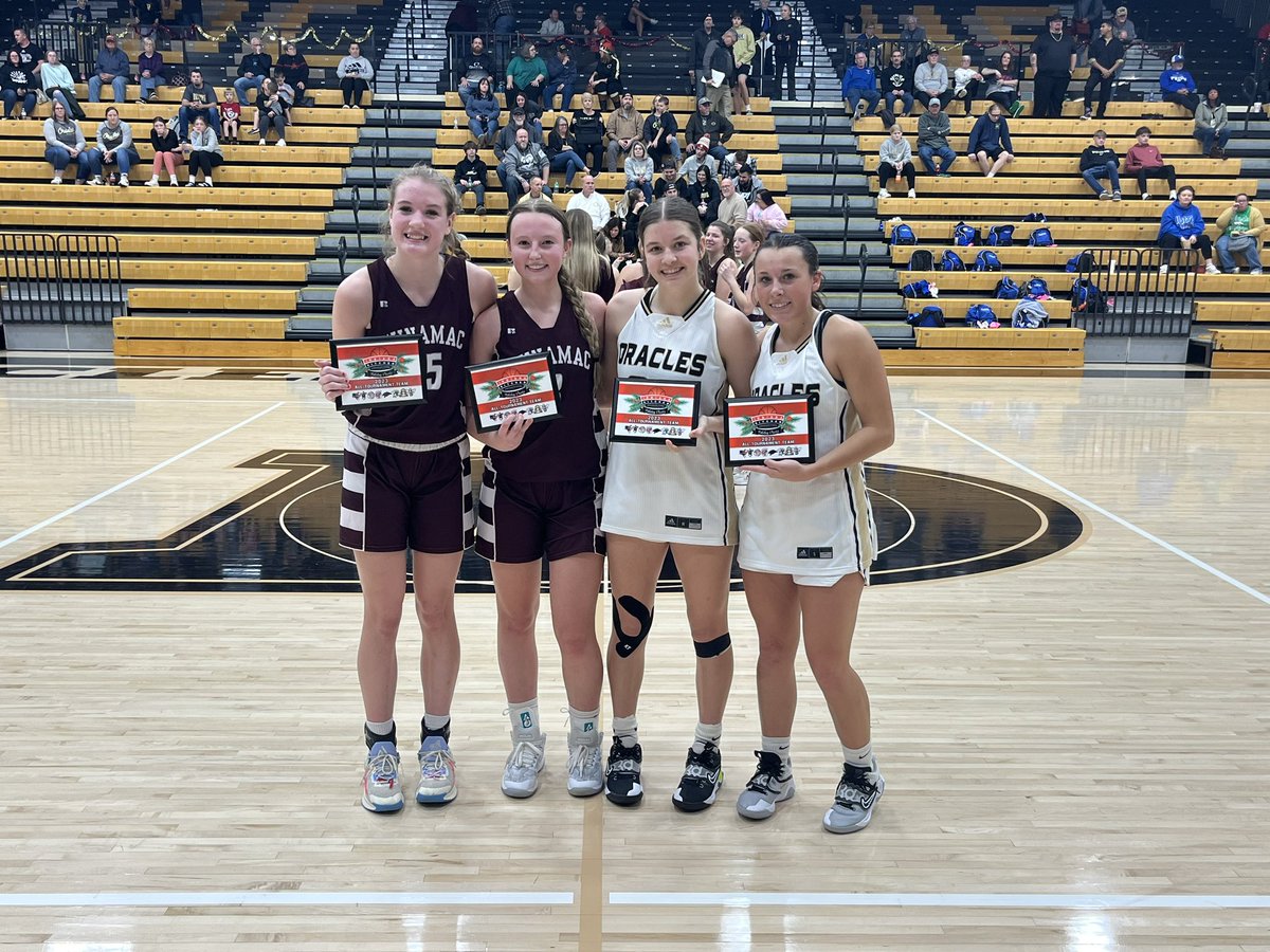 DelphiAthletics's tweet photo. Congratulations to Delphi’s Lacey Pickering and Jenna Roth and Winamac’s Marissa Iverson and Kandace Kraft on their selection for the IKHC All-Tournament team https://t.co/thV3cqUIxw