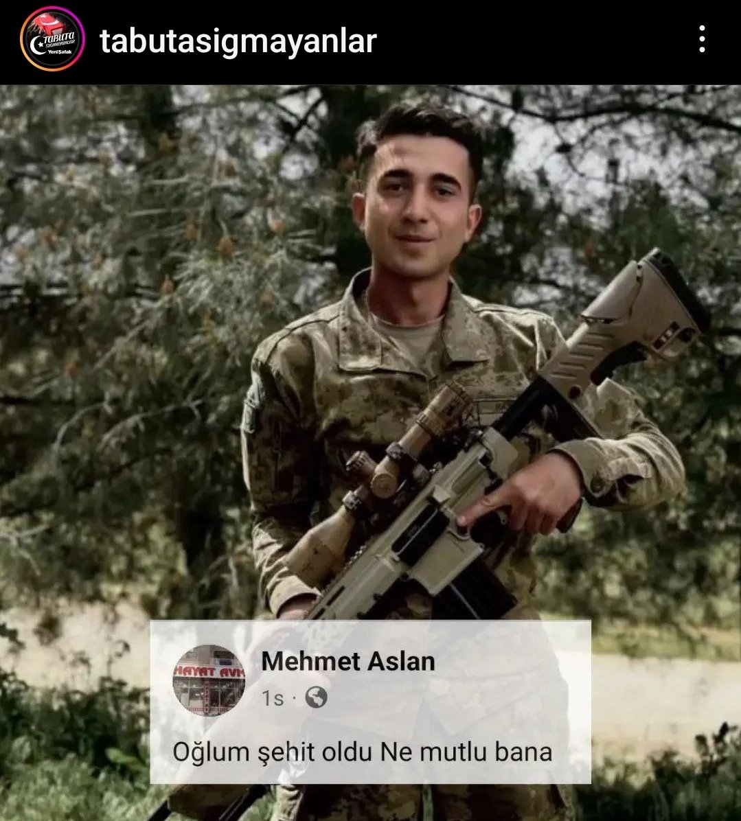 Pençe kilit Harekatı bölgesinde çıkan çatışmada şehit olan Elazığlı piyade sözleşmeli er Kemal Aslan'ın babası Mehmet Aslan'ın paylaşımı ! Cennetmekan şehidimiz, Ahmedim'e selam eyle !