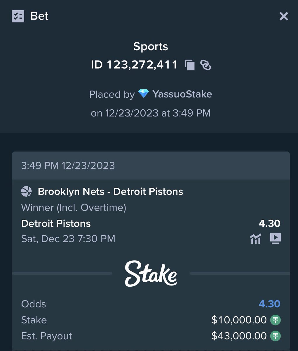 The Detroit Pistons have lost 25 games in a row. Surely they are due If they win ill give away $10K Like+RT GL @Stake