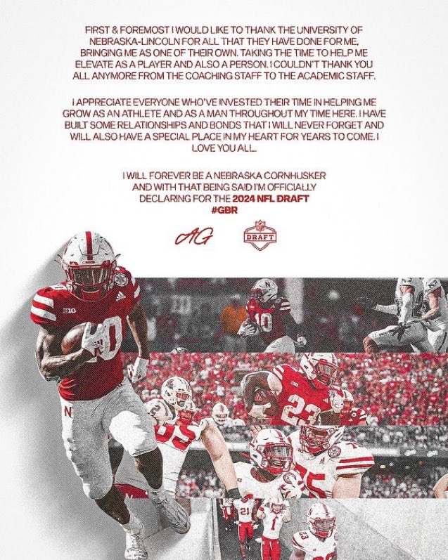 BarstoolHusker's tweet photo. Anthony Grant has officially declared for the NFL Draft‼️

Best of luck‼️ #GBR https://t.co/Ku1PUmducB