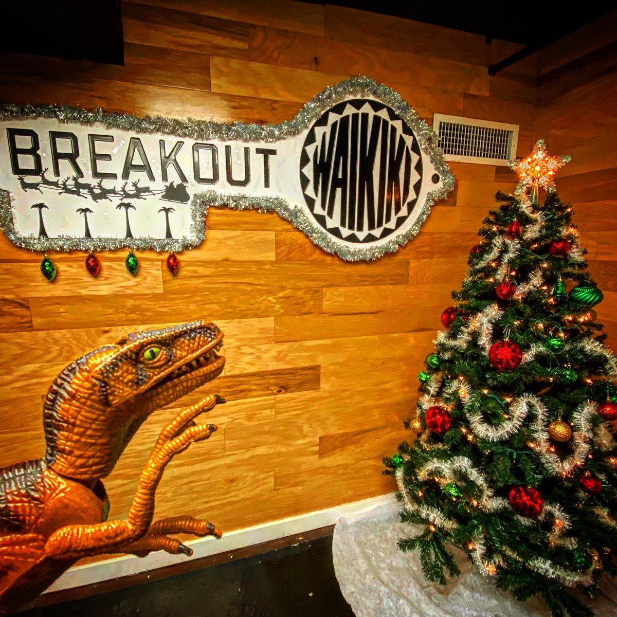 BreakoutWaikiki's tweet photo. Rawr 🦖 🎄

(📸 @travelraptor)

#breakoutwaikiki #honolulu #escaperooms #booknow https://t.co/F7VAqL0FoP