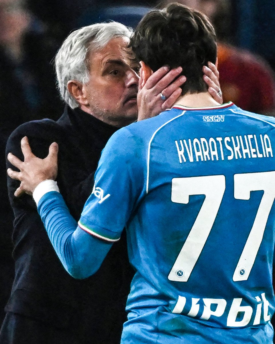 brfootball's tweet photo. José Mourinho and Khvicha Kvaratskhelia got into it...then had a moment 🤷‍♂️ https://t.co/uGJIpkOiSk