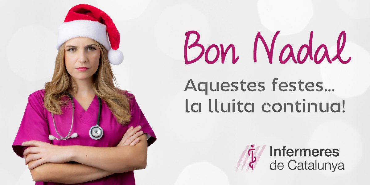 CatInfermeres's tweet photo. Estimades companyes,

Aquests dies, plens de reivindicació i unió de les infermeres, estan marcant una etapa sense precedents al nostre país.

Com a infermeres ens sentim enormement orgulloses de viure aquests moments amb totes vosaltres i sentir que estem fent història. Fins a la data no s'havia parlat tant d'infermeres i mai abans havíem sentit la força de la unió de totes.

Desitgem que aquest Nadal sigui el començament d'una etapa en què infermeres i llevadores siguem reconegudes pel que som i per tot allò que aportem a la sanitat catalana, com a col·lectiu, ens ho mereixem.

També volem valorar cadascun dels gests, accions i aportacions que feu i aprofitem per a desitjar-vos unes bones festes plenes de moments de qualitat amb qui més estimeu.

Us desitgem que passeu un bon Nadal
Aquestes festes… la lluita continua!
#infermeresdiemprou
