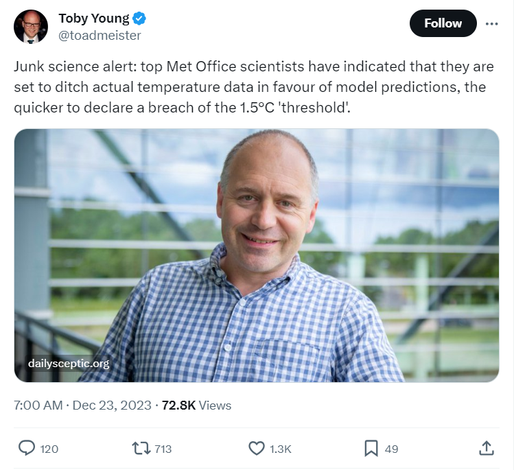 Ha! Our paper must be good if Toby doesn't like it! Of course we're not set to 'ditch' actual data at all - as we discuss in the paper nature.com/articles/d4158… our Current Global Warming Level metric would give a first indication which would be confirmed with observations later