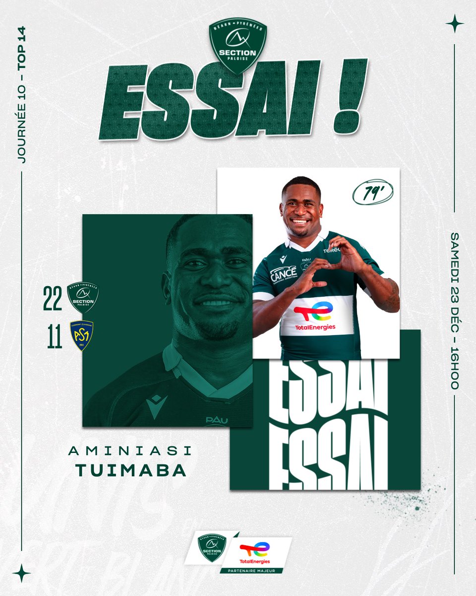 SectionPaloise's tweet image. 79&apos; 𝑬𝑺𝑺𝑨𝑨𝑨𝑨𝑨𝑰 ! Il est là TUIMABA !

#SPASM #TOP14 #HonhaSection