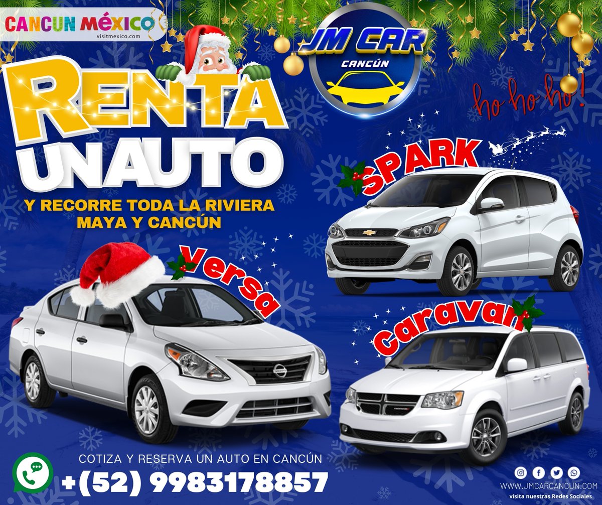 jmcarcancun's tweet photo. Esta navidad viajas a Cancún? 🎅
Únete a nosotros en JM CAR CANCUN y vive la emoción de recorrer la Riviera Maya en tu propio ritmo. ¡Renta un auto y comienza tu viaje ahora!. https://t.co/Onc0GCmjj4

#alquilerdeautos #tulum #playadelcarmen  #alquilerdeautos #rentadeautos https://t.co/dPdCT43qn5