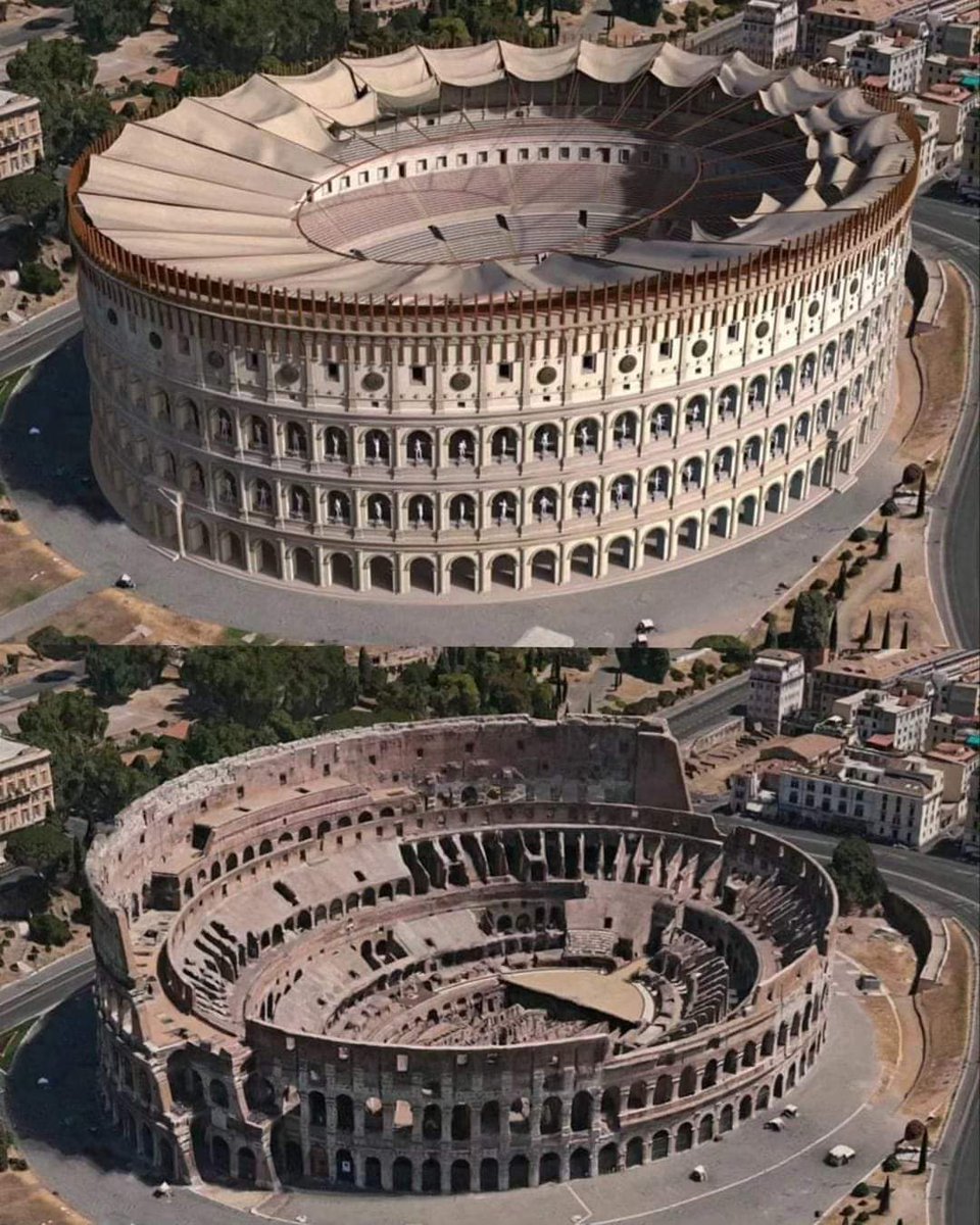 antrophistoria's tweet photo. 💁🏻 Coliseo de Roma y su recreación. Se trata del mayor anfiteatro romano del mundo, con capacidad para 50.000 espectadores. 🏟️ #Curiosidades #ColiseoDeRoma #arqueología #romanos https://t.co/CJSlWVlO8K