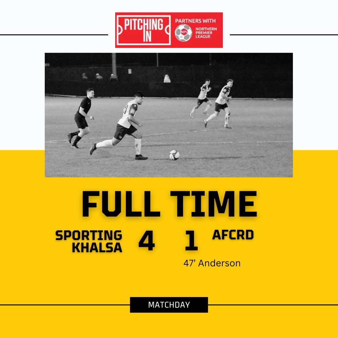 AFCRD's tweet photo. FULL TIME
@SportingKhalsa 4 - 1 @afcrd https://t.co/66GMYv4MV2