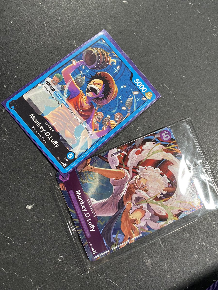 koerl235's tweet photo. Won the anniversary event @BattleBearTCG played blue luffy against 3 green kids and one blue/black sakazuki in sealed format🥳 Card draw > double swings 👀 https://t.co/ZTpwVOrc5Z