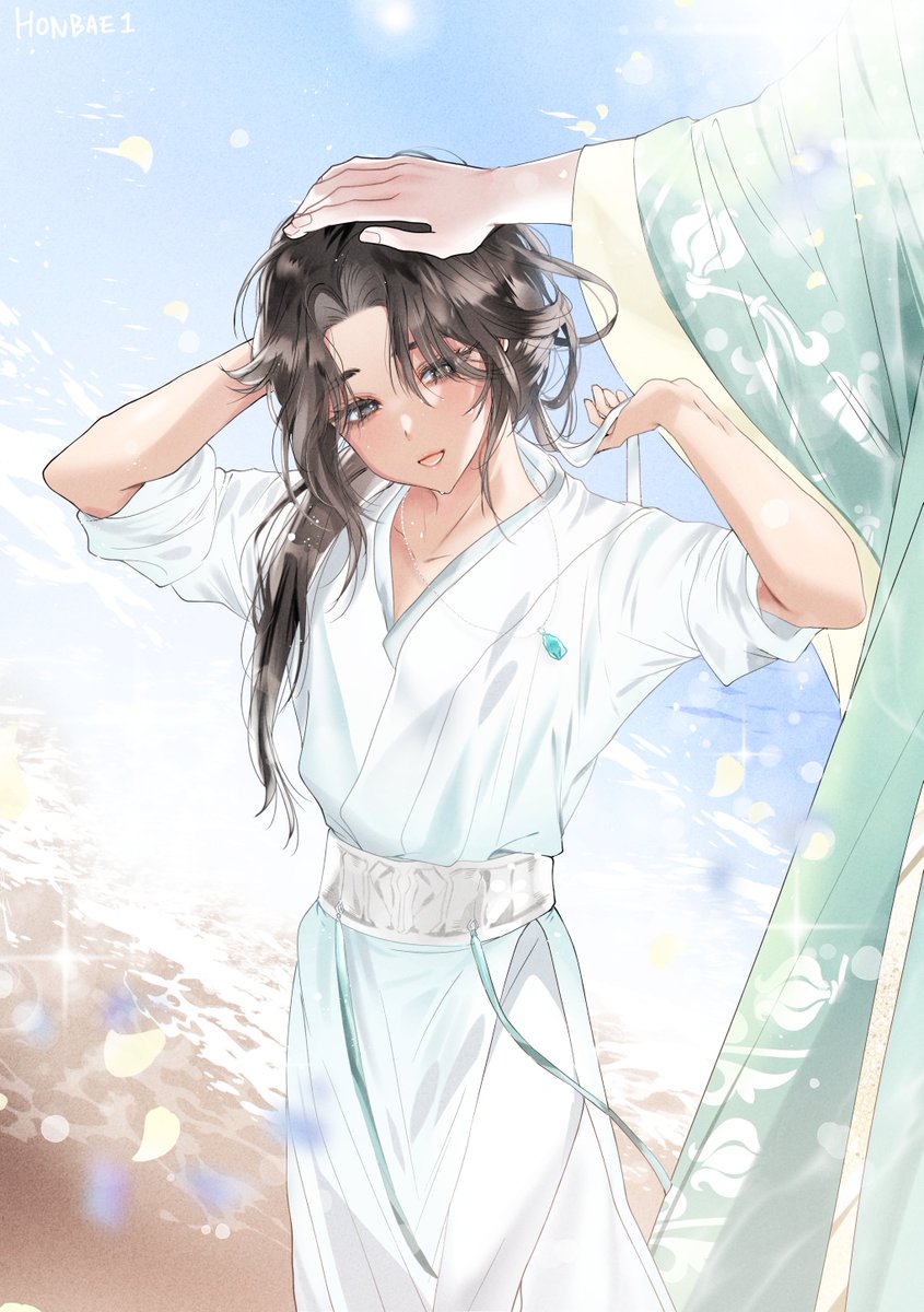 1boy male focus long hair chinese clothes hanfu day robe  illustration images