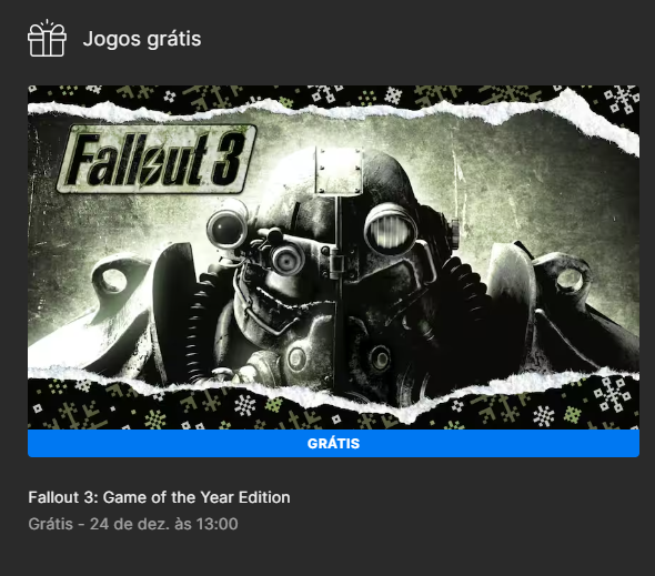 Fallout 3 GOTY EDITION está GRATUITO para PC através da Epic Games