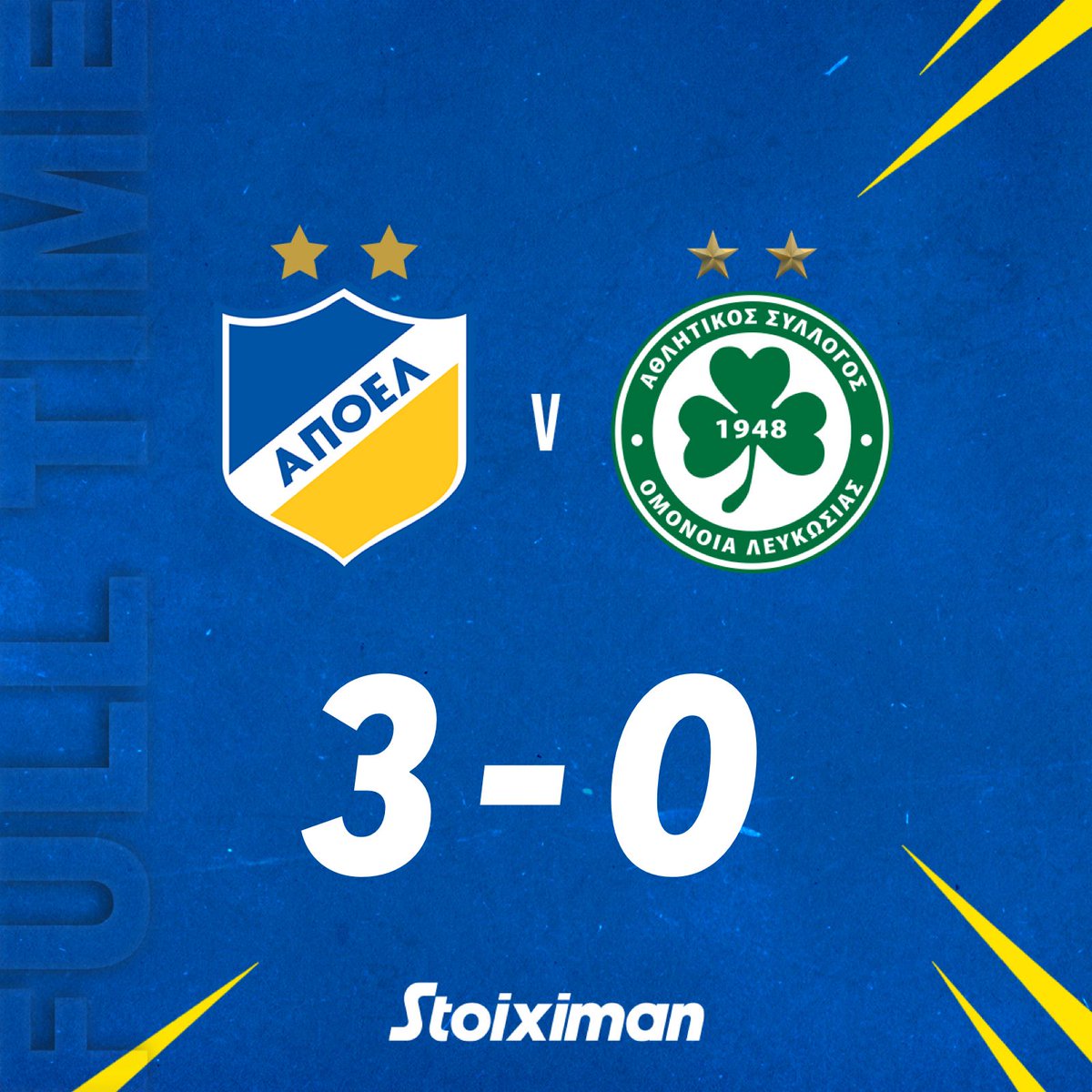 apoelfcofficial's tweet photo. [FT] Ολοκληρώθηκε η αναμέτρηση.
ΑΠΟΕΛ 3-0 Ομόνοια (Α' Φάση-16η Αγ/κή)
⚽️ Marquinhos 45'+4, Γαβριήλ 83', Chebake 90'

#APOELFC #APOvOMO #apoelfclive
#Stoiximan #iroes https://t.co/Z0vNMGYLHH