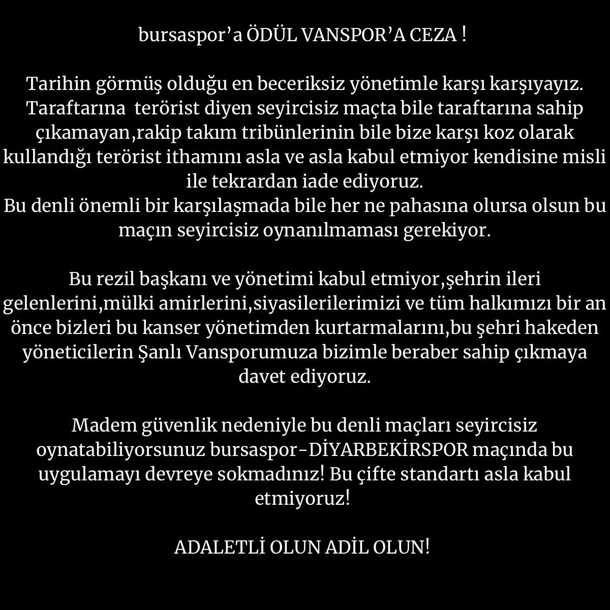 bursaspor’a ÖDÜL VANSPOR’A CEZA !