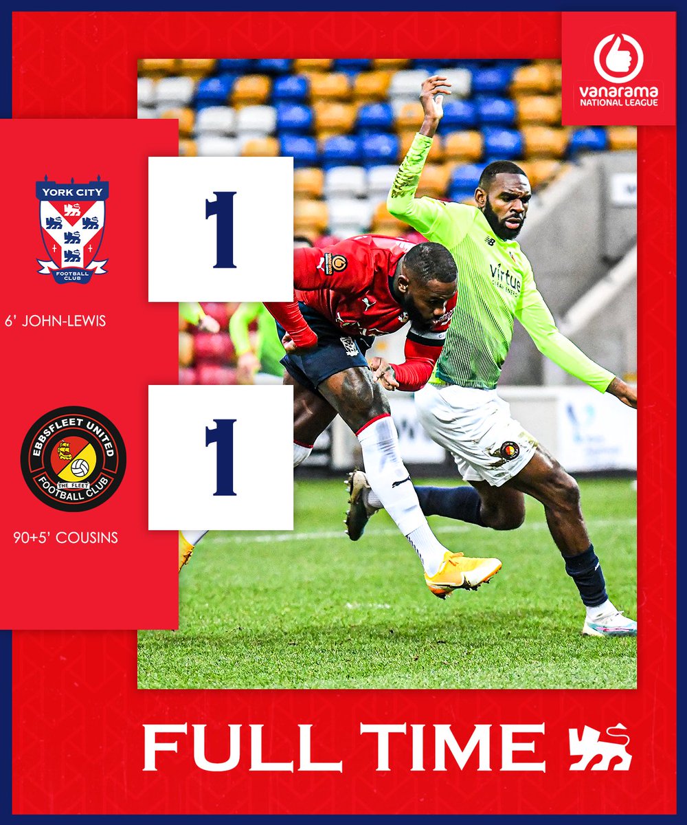 ⏱️ A late equaliser sees the Minstermen share a point this afternoon with Ebbsfleet United. #YCFC 🔴🔵 | 📲🤝 @BristolStMotors