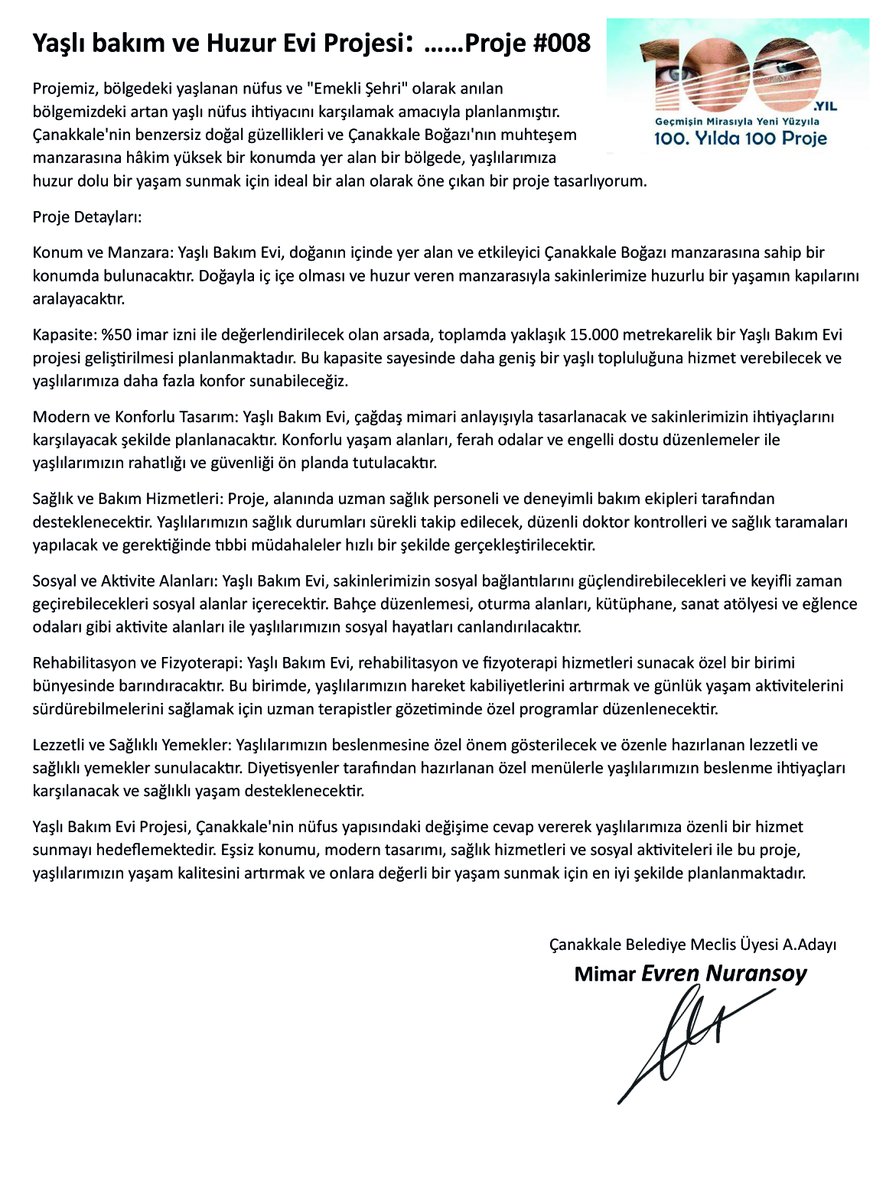 📷Yaşlı bakım ve Huzur Evi Projesi: ……#Proje08
Projemiz, bölgedeki yaşlanan nüfus ve "Emekli Şehri" olarak anılan bölgemizdeki artan yaşlı nüfus ihtiyacını karşılamak amacıyla planlanmıştır. 
#HuzurEvi #Çanakkale #ÇanakkaleCHP #CHP #YerelSeçim #ÇanakkaleBelediye