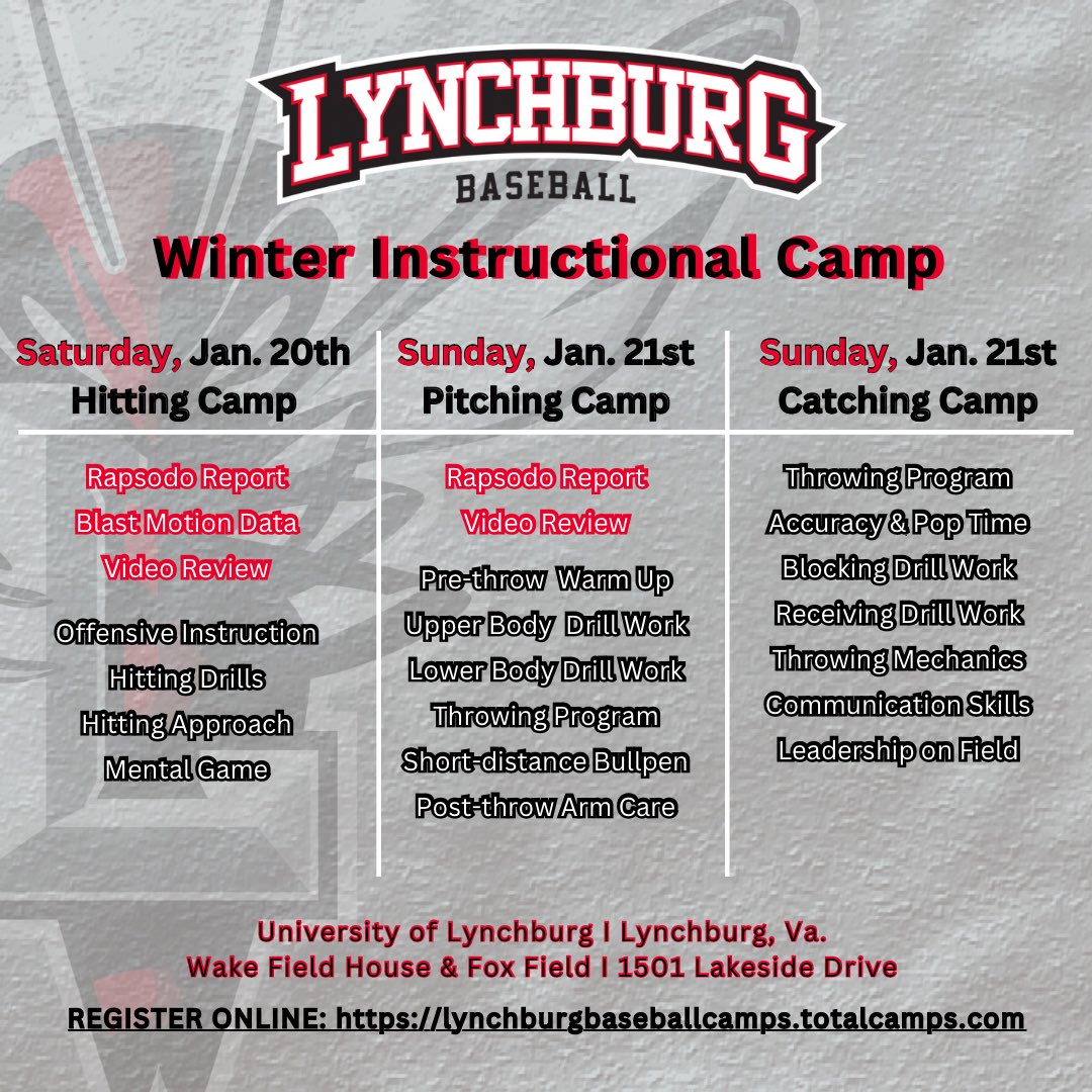 LynchburgBaseBl's tweet photo. Still looking for a last minute gift?? This would be a great one for your baseball household! 🎁⚾️

🧢 Grades: 6th - 12th

🗓 Sat, Jan 21 (Hitting)
🗓 Sun, Jan 22 (Pitching/Catching)

📹 Video Review
💻 @Rapsodo Reports
⚾️ Skill Instruction

🔗https://t.co/btqe9qvSSY https://t.co/HfCfg9yAa7