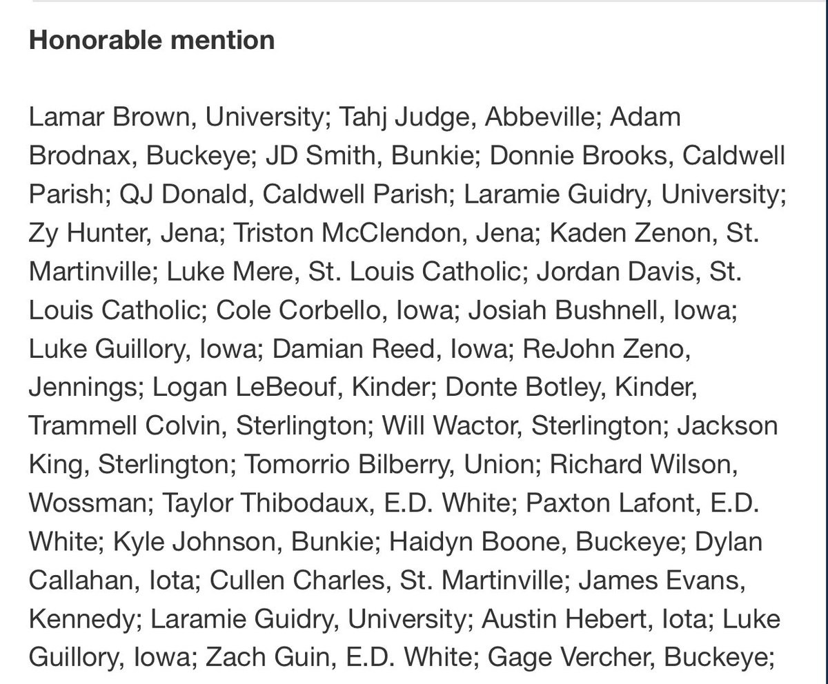 k104scoreboard's tweet photo. LSWA All State 3A

OFFENSIVE POY: BRAYDEN WILLIAMS, ST. JAMES
DEFENSIVE POY: GRAHAM MONTET, ST. LOUIS
COY: JOE SPATAFORA, UNION PARISH https://t.co/jXGQlud4QB