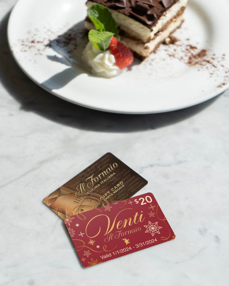 Pasta and pastries are the perfect Christmas gifts. Give the gift of great Italian with an Il Fornaio gift card! 

For a few days only–buy a $100 Gift Card for $85 &amp; receive a $20 Complementi Card!