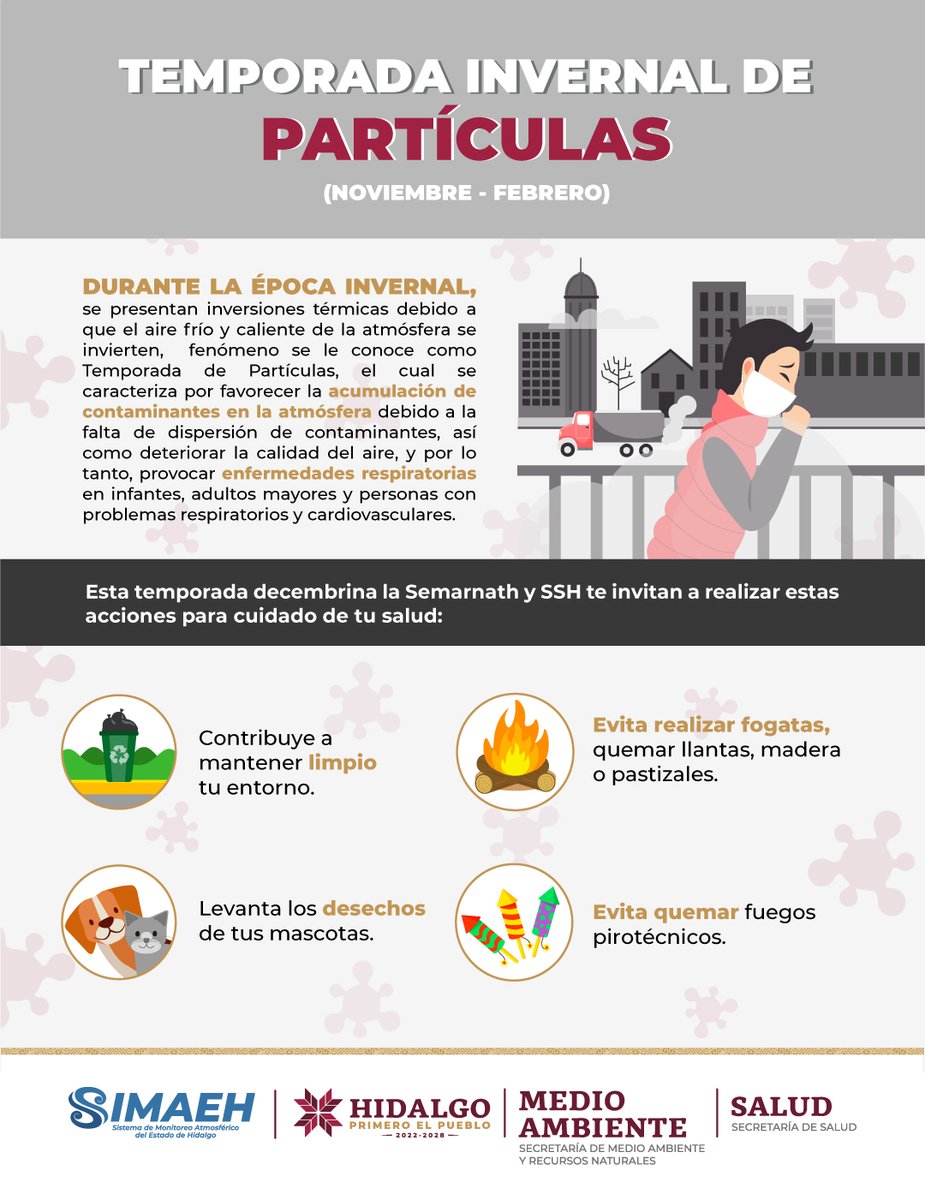 JurisPachuca's tweet photo. Te invitamos a realizar estas acciones y cuidar de tu salud, en esta temporada invernal de partículas.
#PrimeroTuSalud
#PrimeroElPueblo
#SaludDerechoHumano
#TiempoCorazónYVida
#TemporadaDePartículas https://t.co/1FR6hCxck4