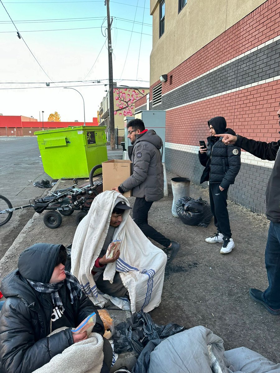 Our youth association assembled chicken sandwiches this morning and distributed them to the less fortunate in #Edmonton. #LoveForAllHatredForNone