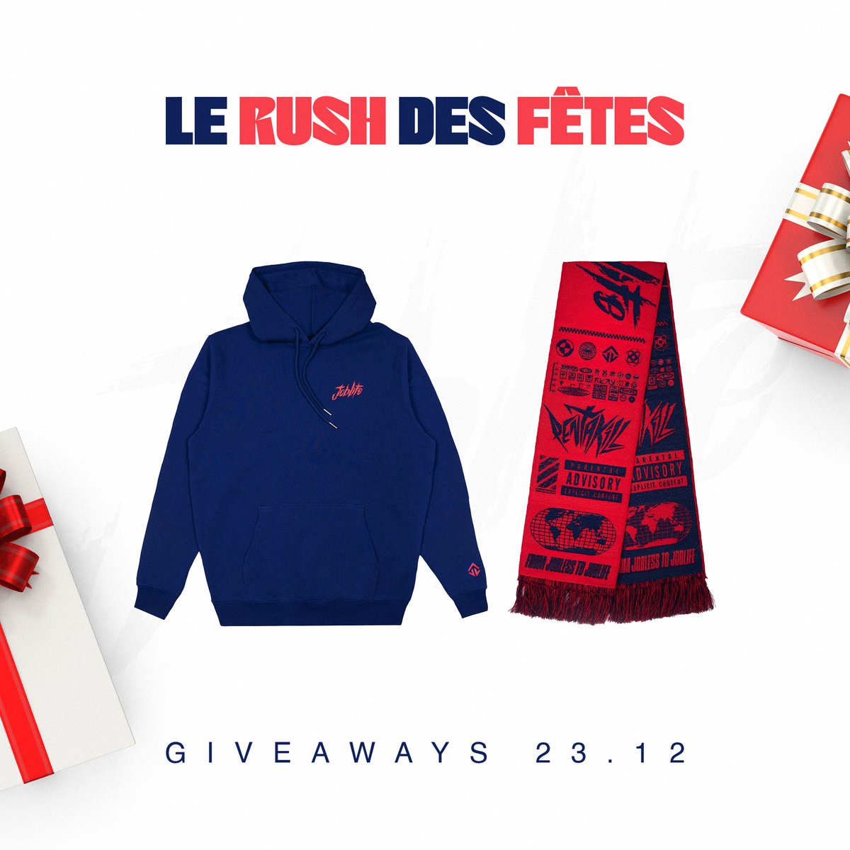 🎁 LE RUSH DES FÊTES

Pour cette fin d'année 2023, profitez d'un (ou plusieurs 👀) giveaway et tentez de remporter votre hoodie Joblife ainsi qu'une écharpe !

Pour participer :
- Retweet
- Follow <a href="/JoblifeEsport/">Joblife</a> 

#JOBLIFE