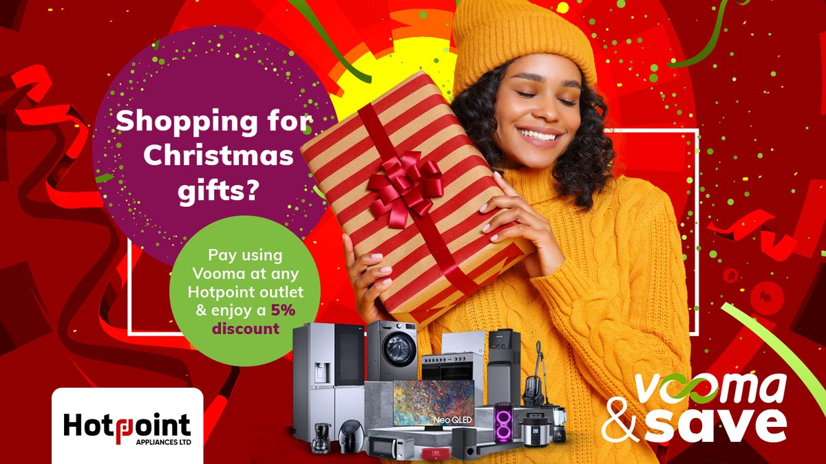 Cheers to a season of savings with Vooma! Get a 5% discount on Hotpoint appliances when you pay with Vooma. 
#HotpointCheers #FestiveDiscounts